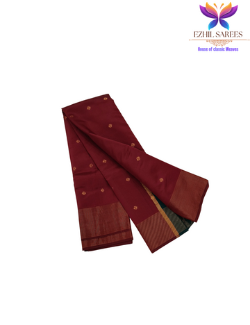 Maroon Red Metal Silk Butta Cotton Saree
