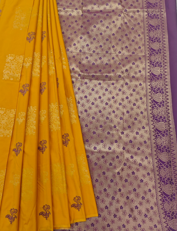 Kuruvi Motifs With Mustard Yellow Soft Silk Saree