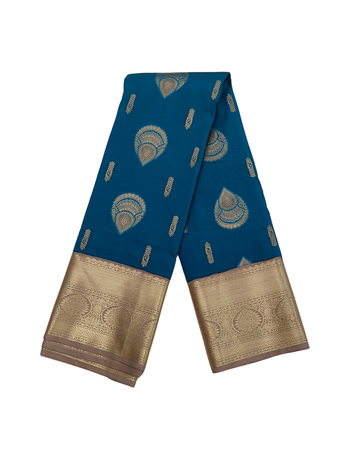 Drops motifs Dark Cyan Blue Soft Silk Saree