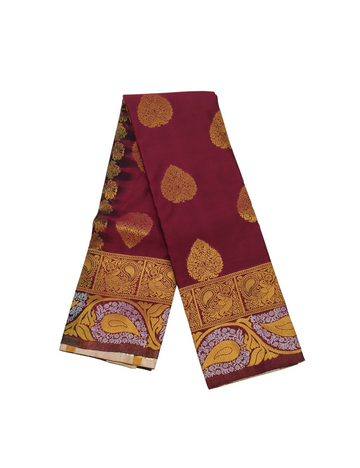 Floral Leaf Motifs With Dark Pinkish Red Grand Wedding Soft Silk Saree