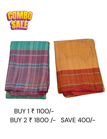 Flower Motifs with Strip Border Waterblue & MustardYellow Color Combo Offers Soft Silk Sarees