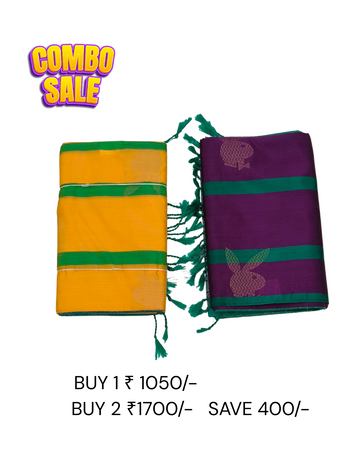 Rabbit motifs With Purple and Yellow Color Combo Offers Soft Silk Sarees
