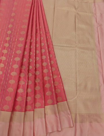 Strip with Flower Design Pastel Pink Soft Silk Saree