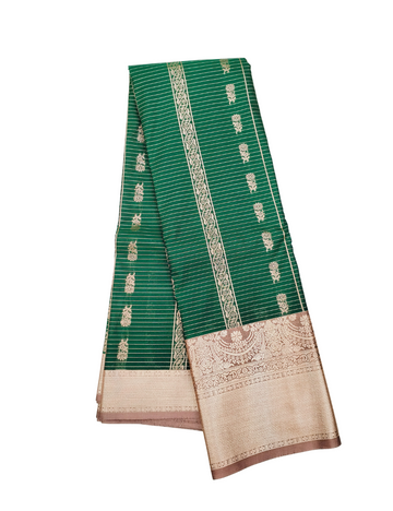 Fine Vertical Strip With Greenish Cyan Premium Soft Silk Saree