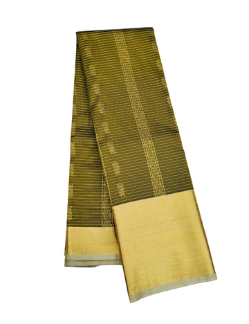 Fine Vertical Strip With Greenish Yellow Premium Soft Silk Saree