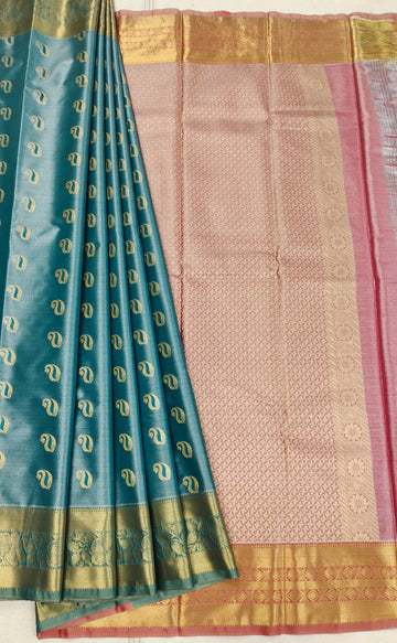Mango Motifs Water Blue Dual Tone Tissue Saree