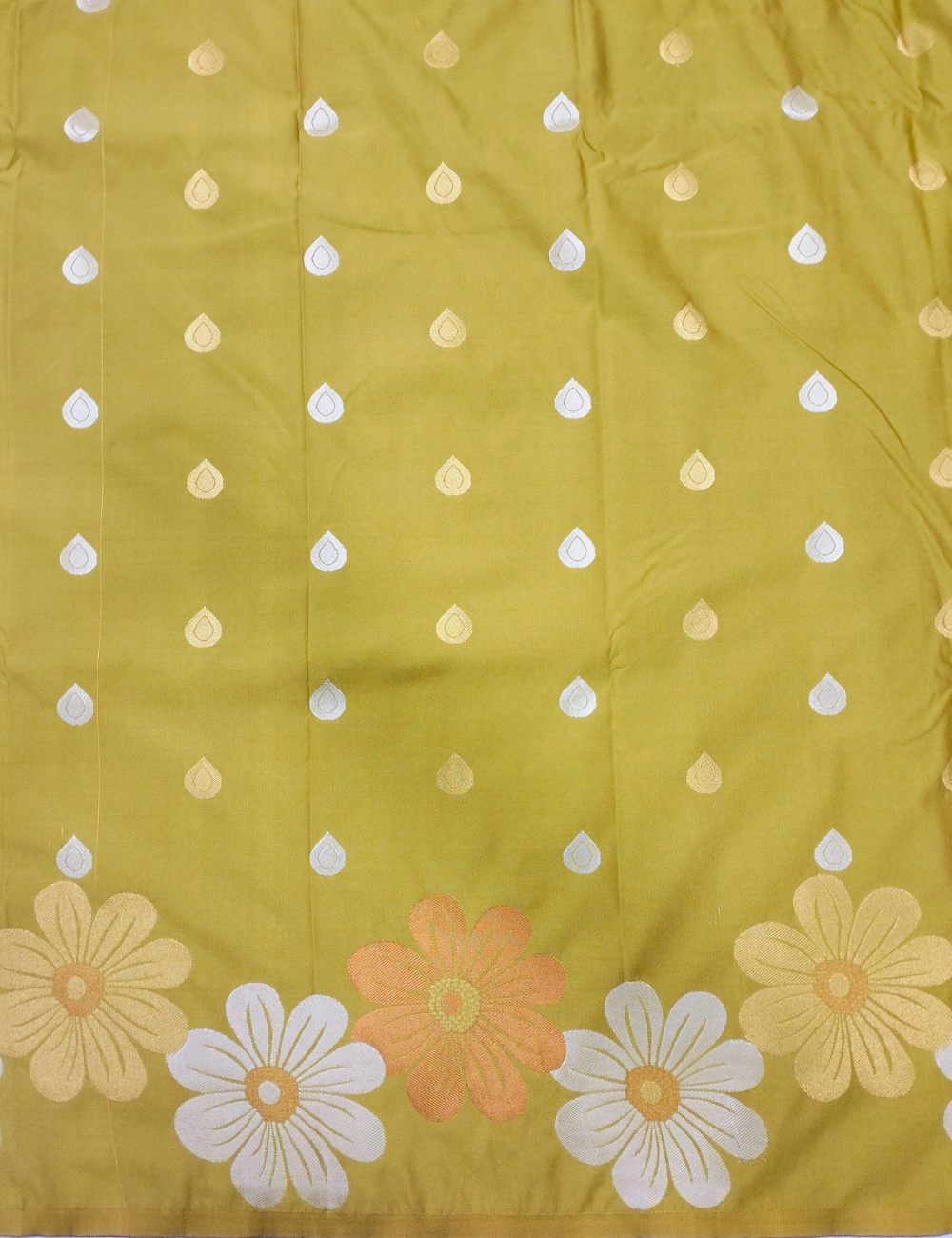 Flower with Daisy Style Mustard Yellow Soft Silk Saree