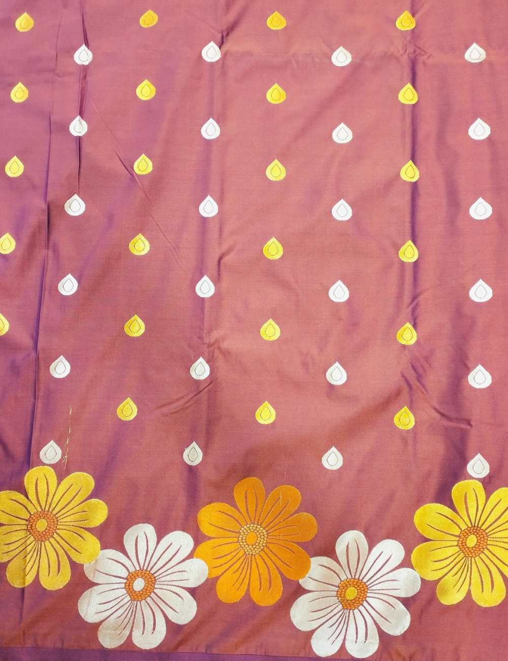 Flower with Daisy Style Maroon Red Soft Silk Saree