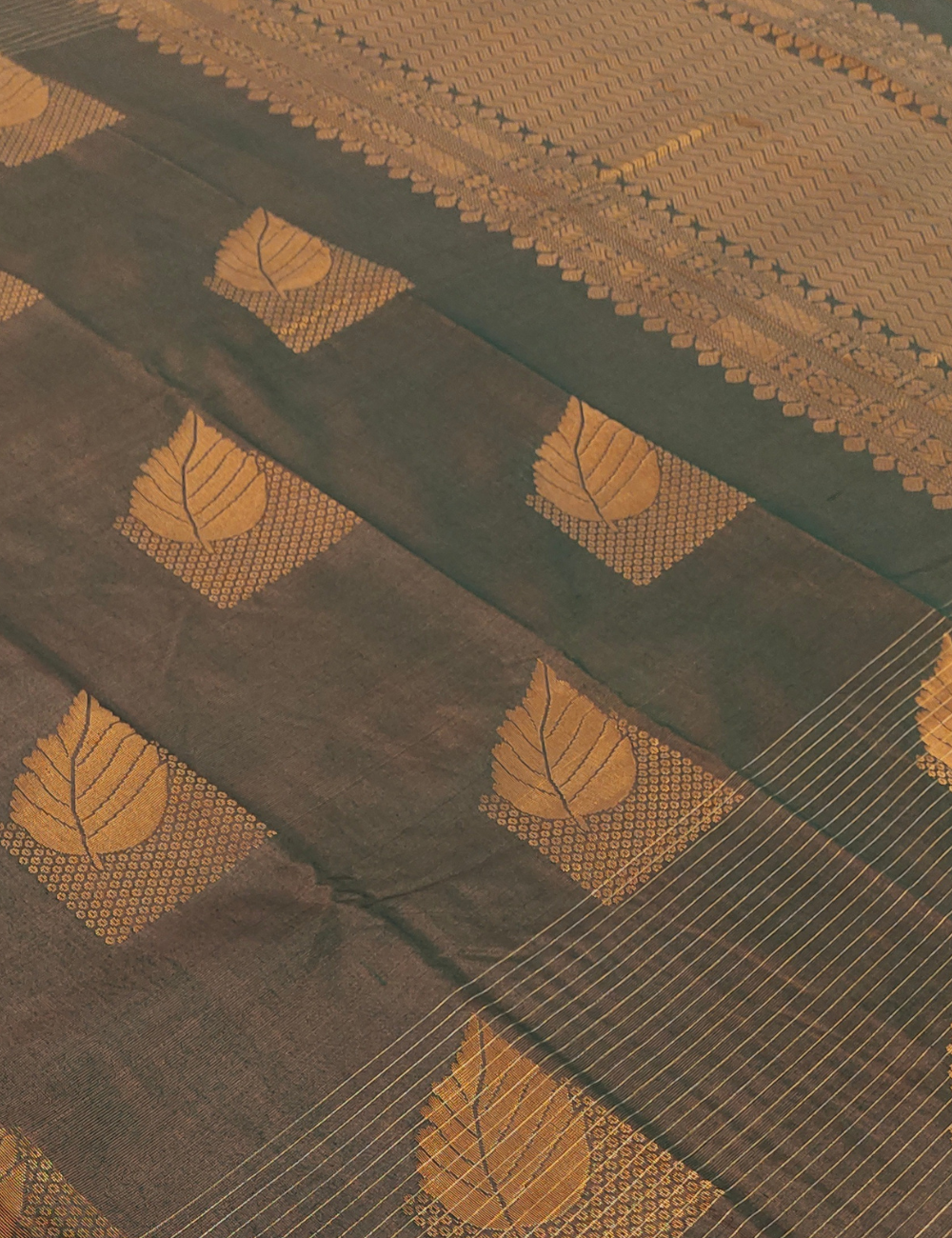 Leaf motifs Cafe Brown Soft Silk Cotton Saree