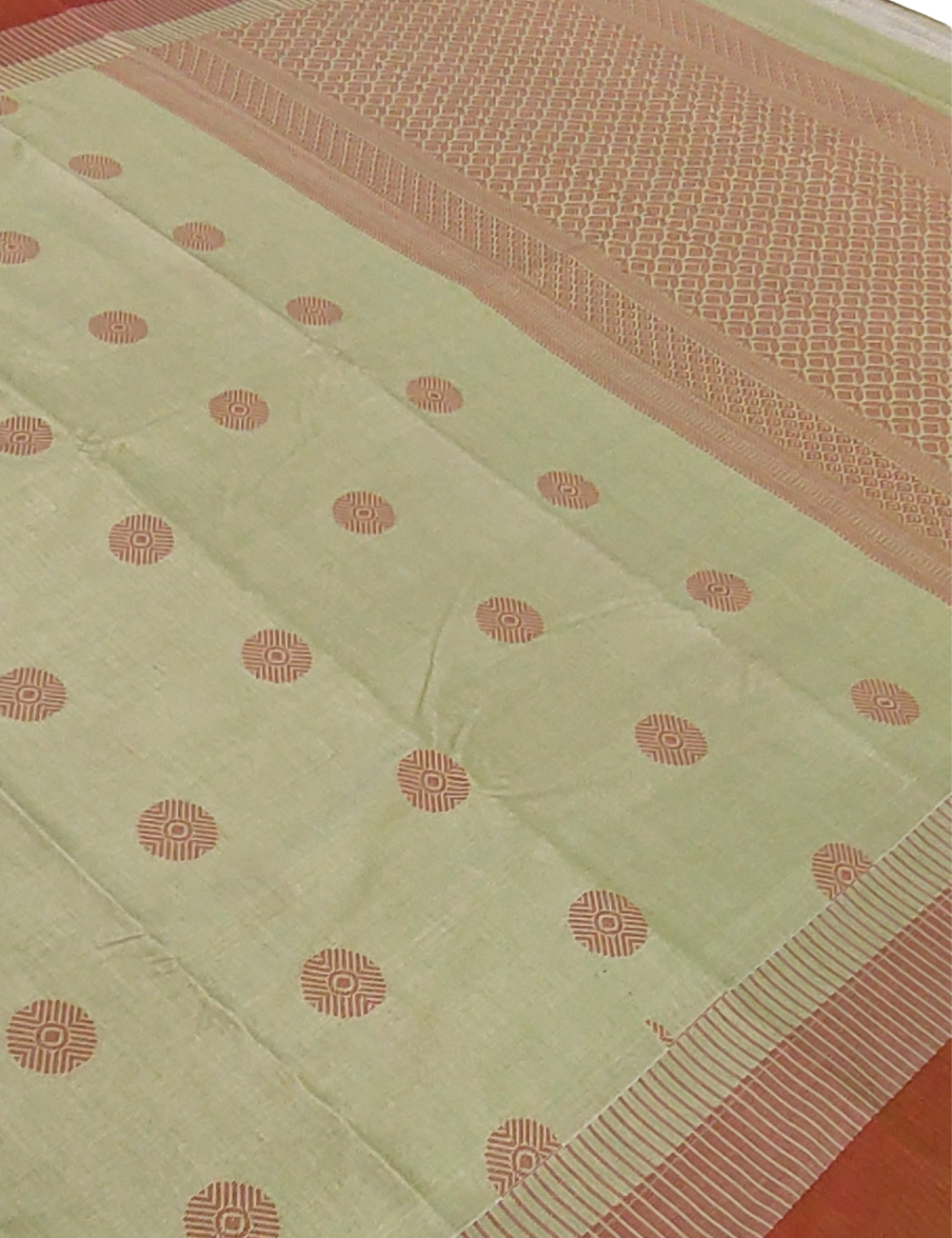 Circular Motifs Greenish Yellow Soft Silk Cotton