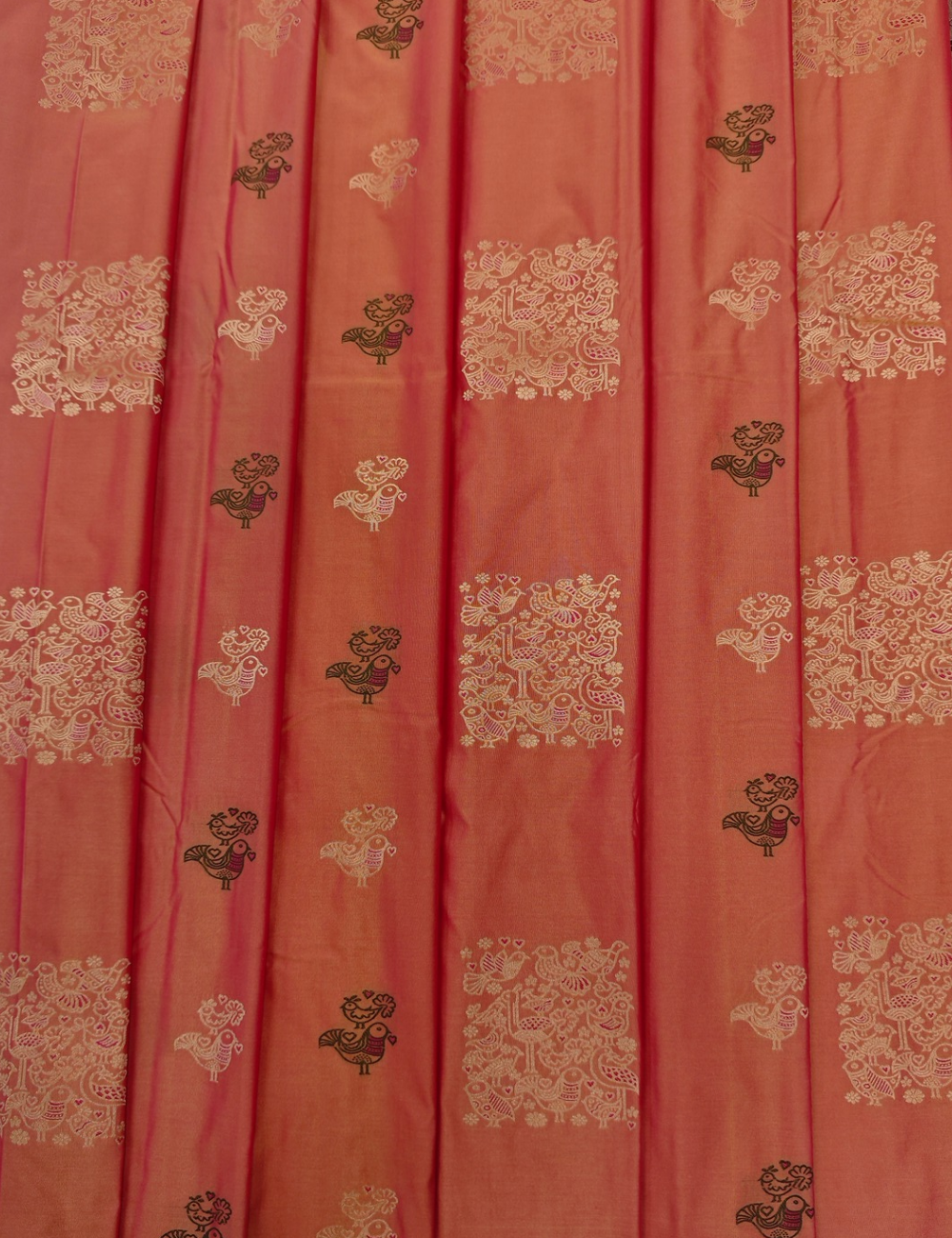 Kuruvi Motifs With Carrot Orange Soft Silk Saree