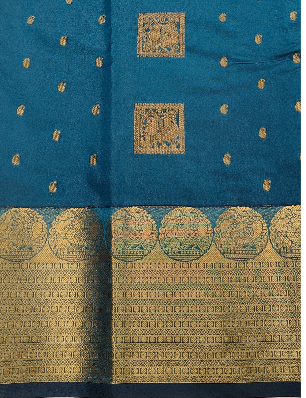 Square Motifs With Water Blue  Rubbam Soft Silk Saree