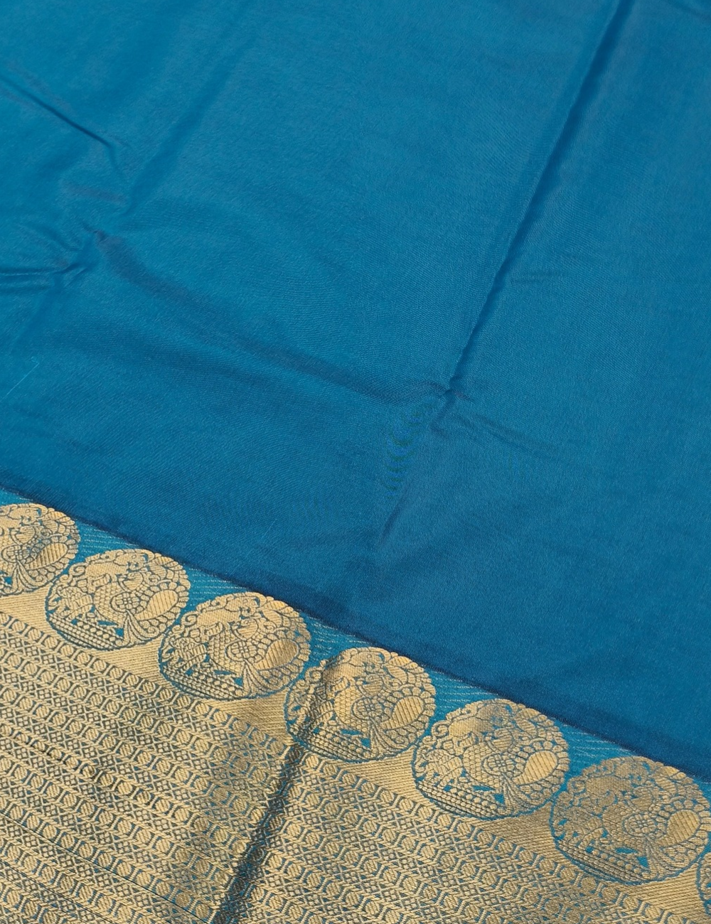Square Motifs With Water Blue  Rubbam Soft Silk Saree