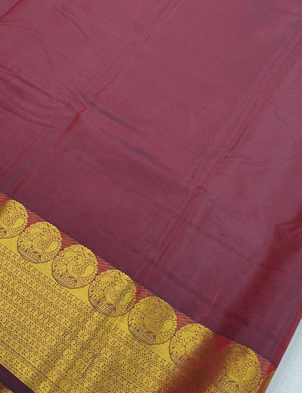 Square Motifs With Dark Pinkish Red  Rubbam Soft Silk Saree