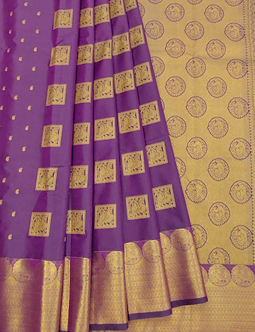 Square Motifs With Dark Lavendar Rubbam Soft Silk Saree
