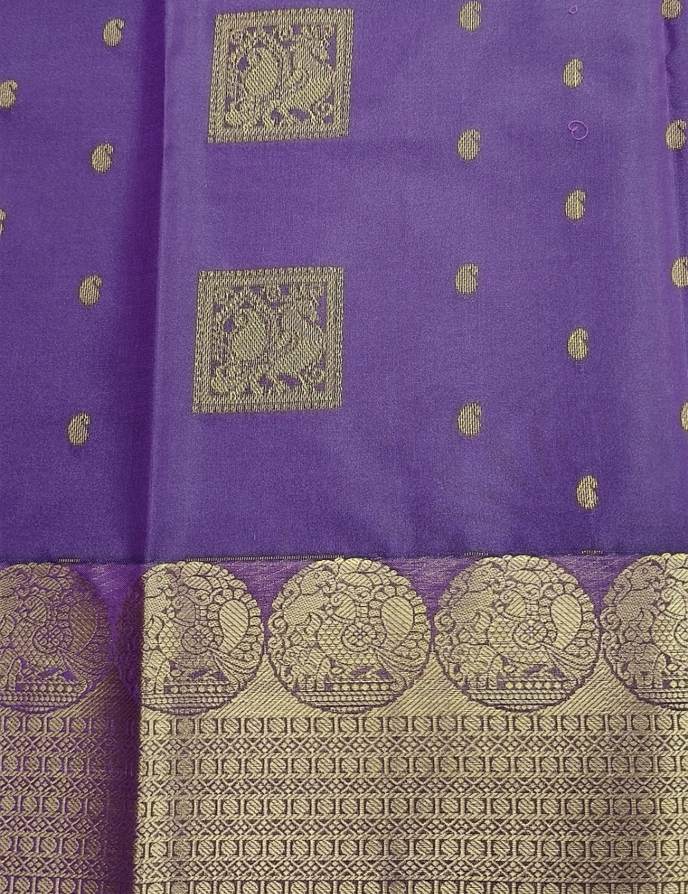 Square Motifs With Dark Lavendar Rubbam Soft Silk Saree