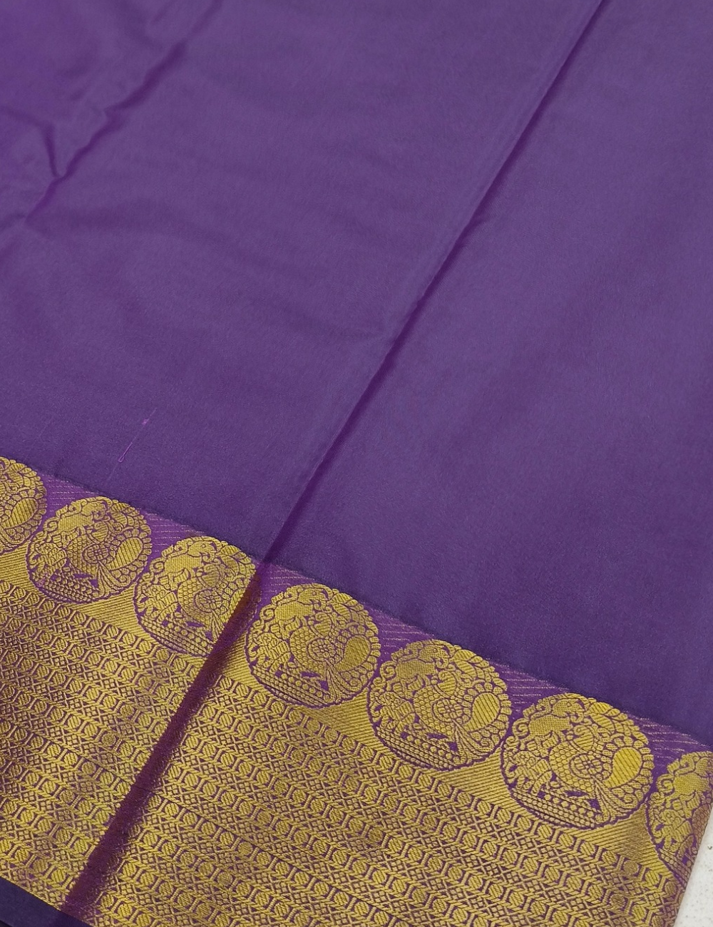Square Motifs With Dark Lavendar Rubbam Soft Silk Saree