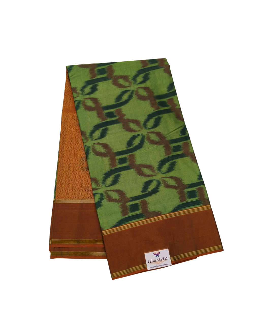 Muted Green pochampally Ikat design Silk cotton