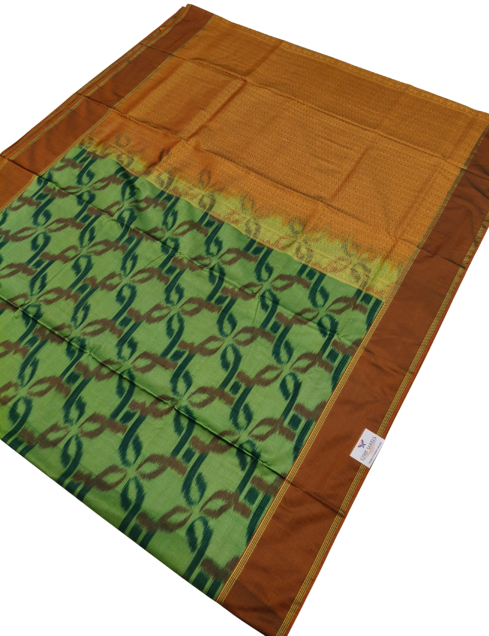 Muted Green pochampally Ikat design Silk cotton