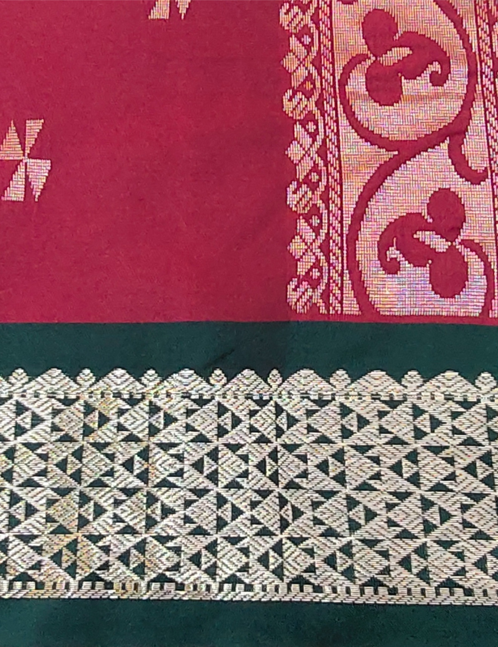 Geometric Flower motifs with Red wine colour soft silk