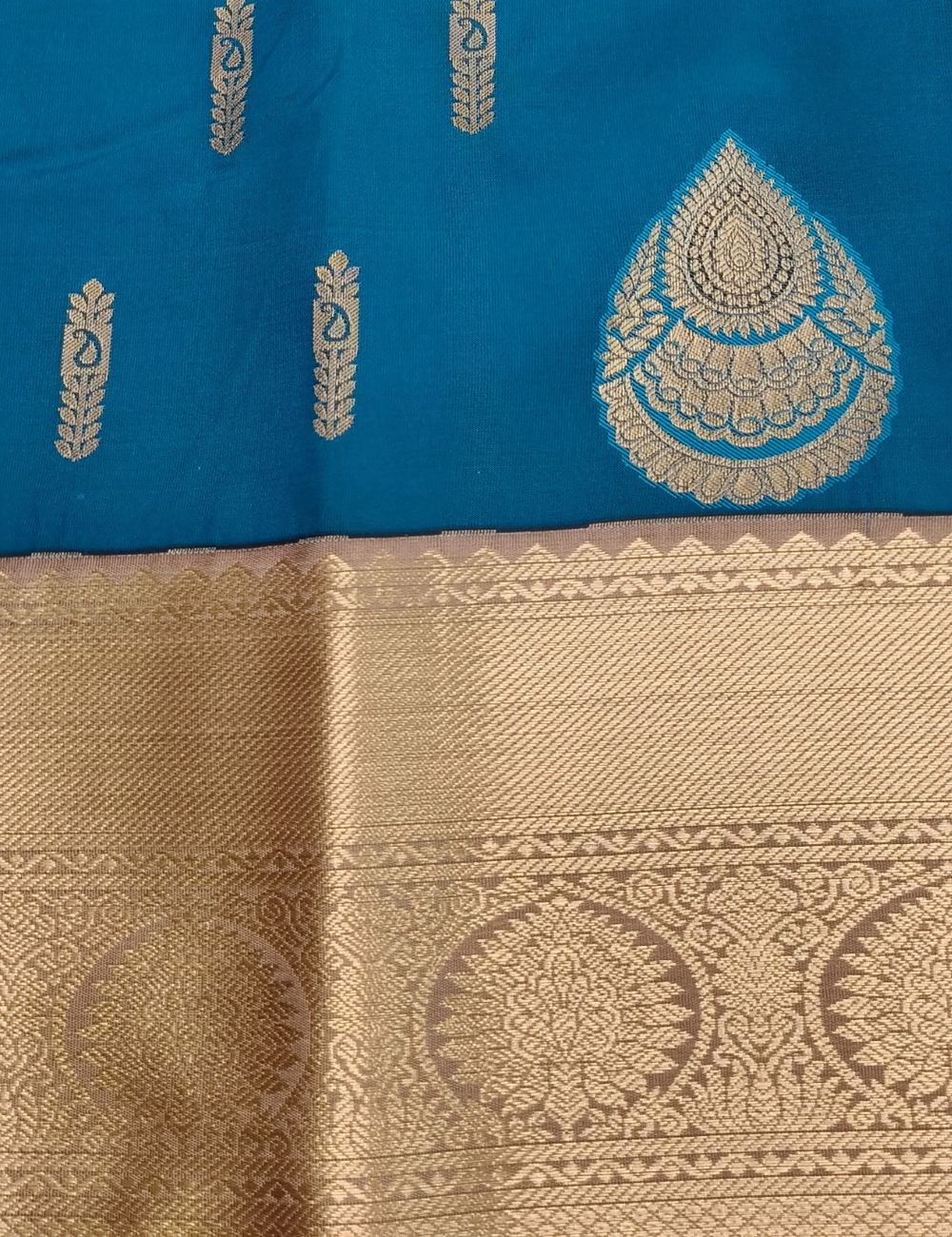 Drops motifs Dark Cyan Blue Soft Silk Saree