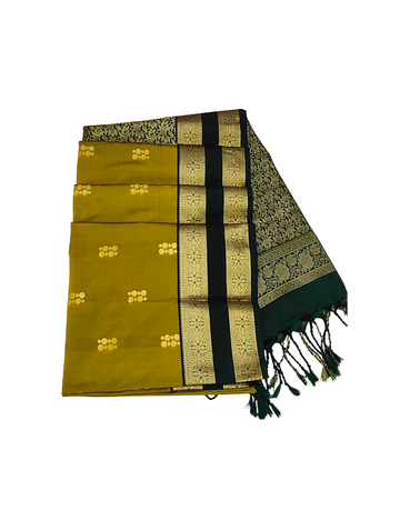 Coin chain motifs with Rettapet border sunken Gold colour soft silk