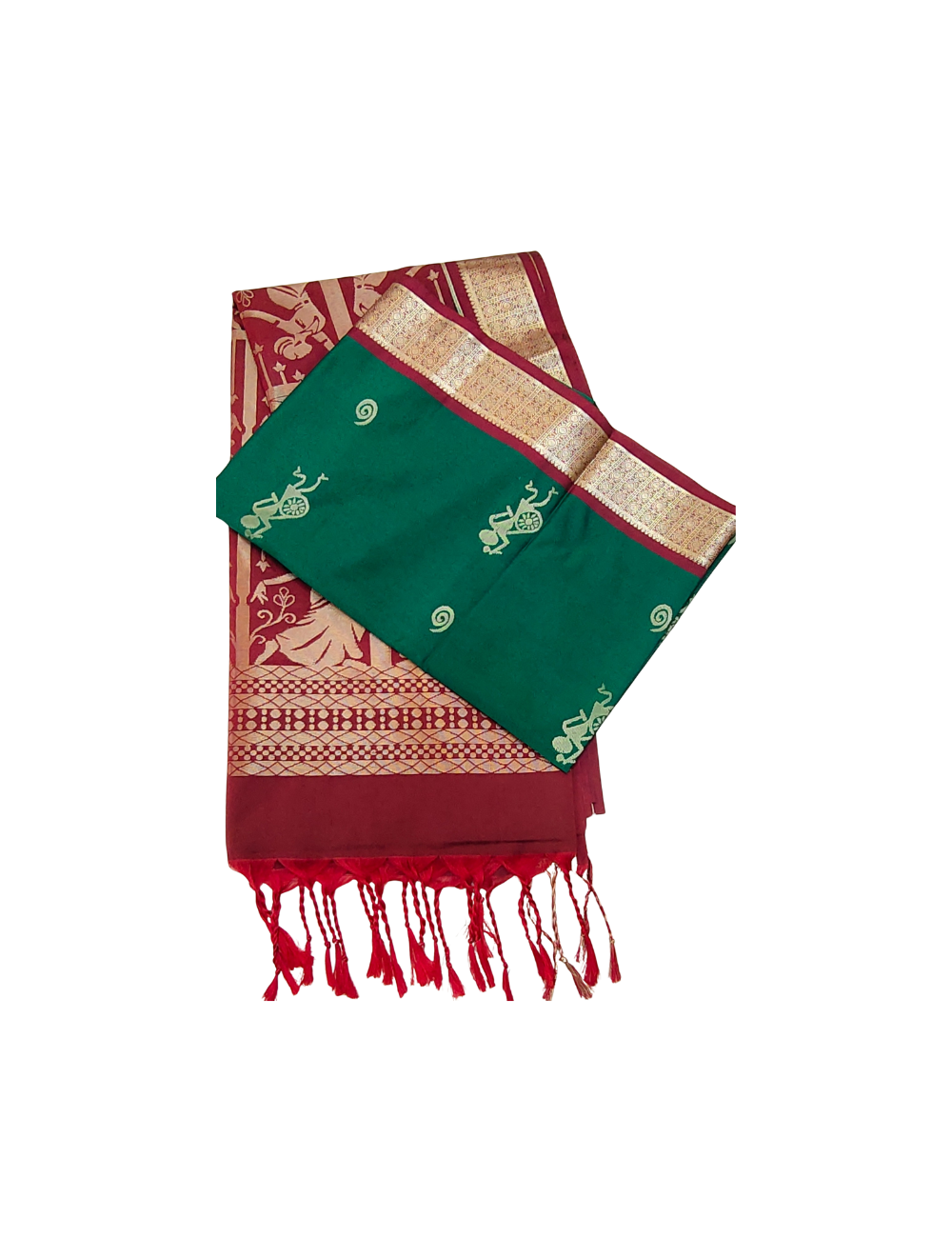 Warli art motifs With Jungle green Colour Premium Soft Silk Saree