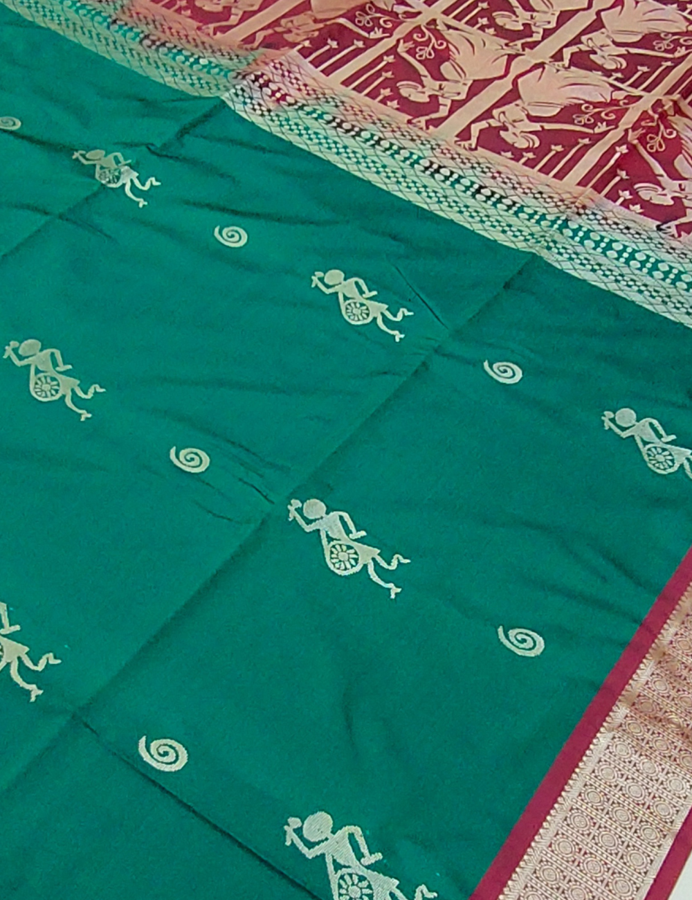 Warli art motifs With Jungle green Colour Premium Soft Silk Saree