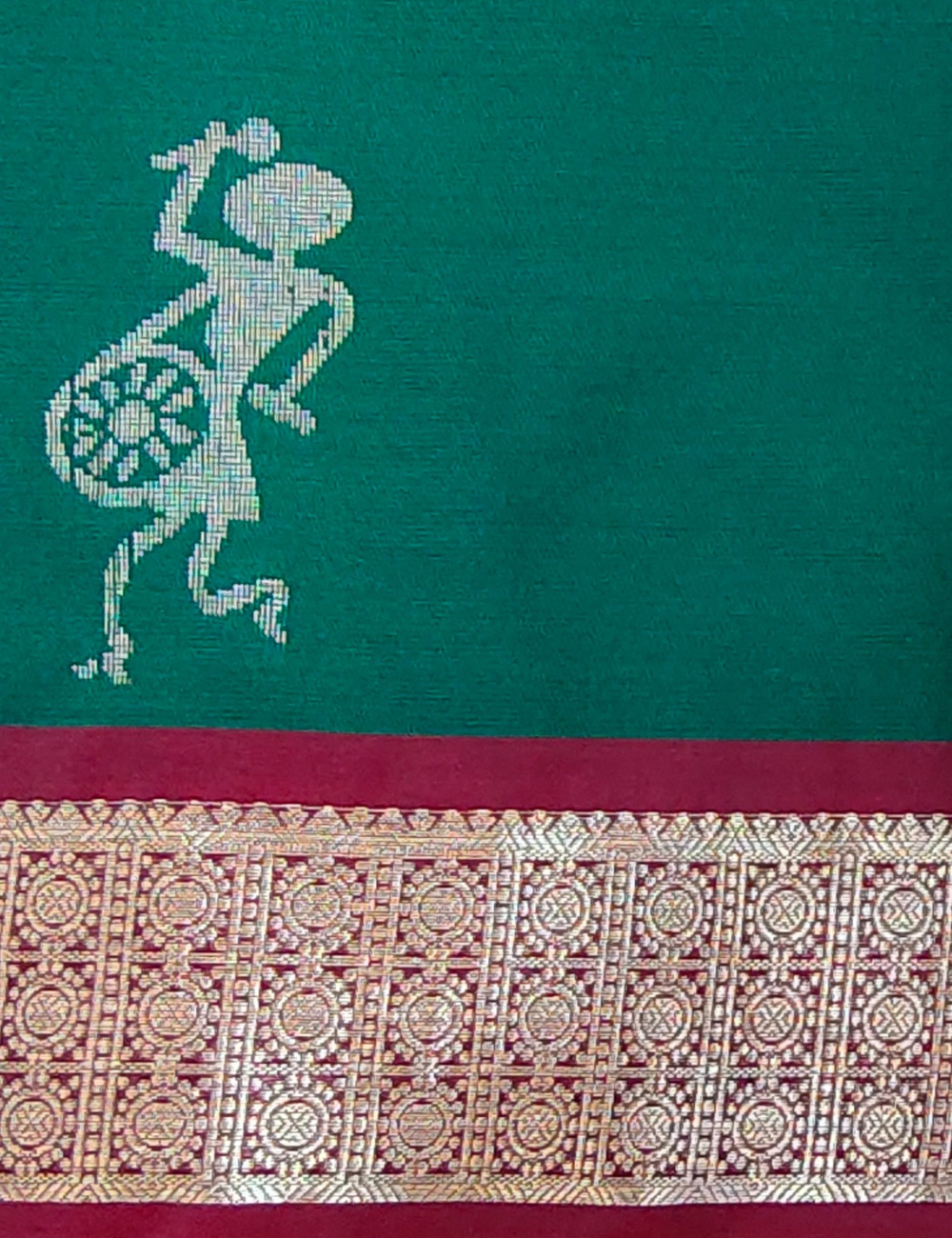 Warli art motifs With Jungle green Colour Premium Soft Silk Saree