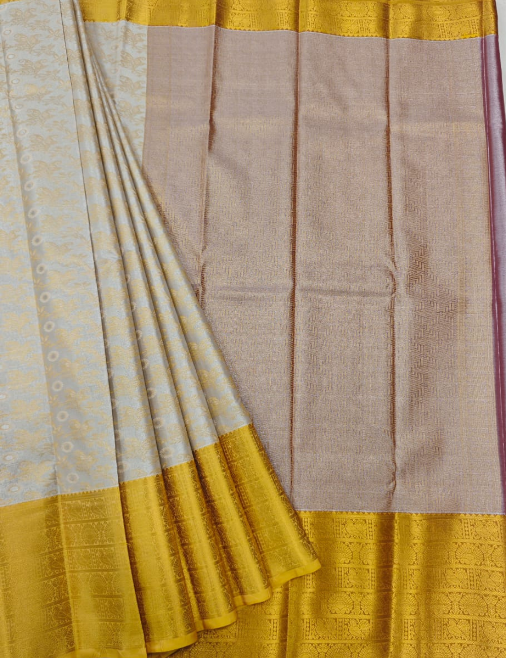 Grand Look Silver White Tissue Semi Silk Saree