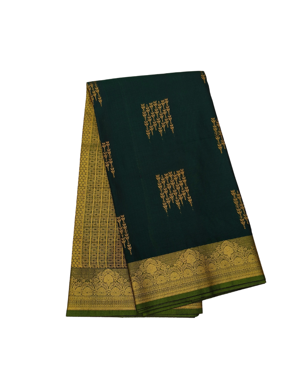 Jungle Green with Flower kodi square butta Handloom Silk cotton