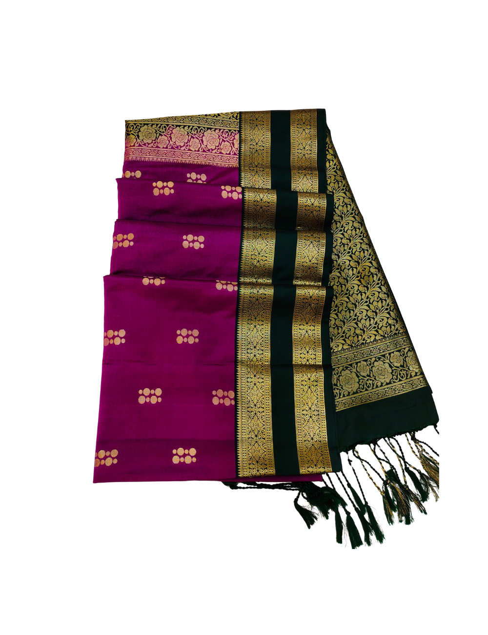 Coin chain motifs with Rettapet border Dark magenta colour soft silk