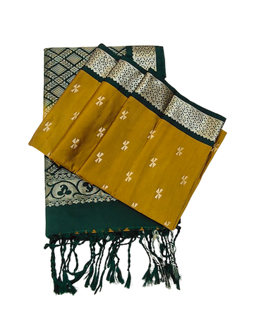 Geometric Flower motifs with mustard yellow colour soft silk