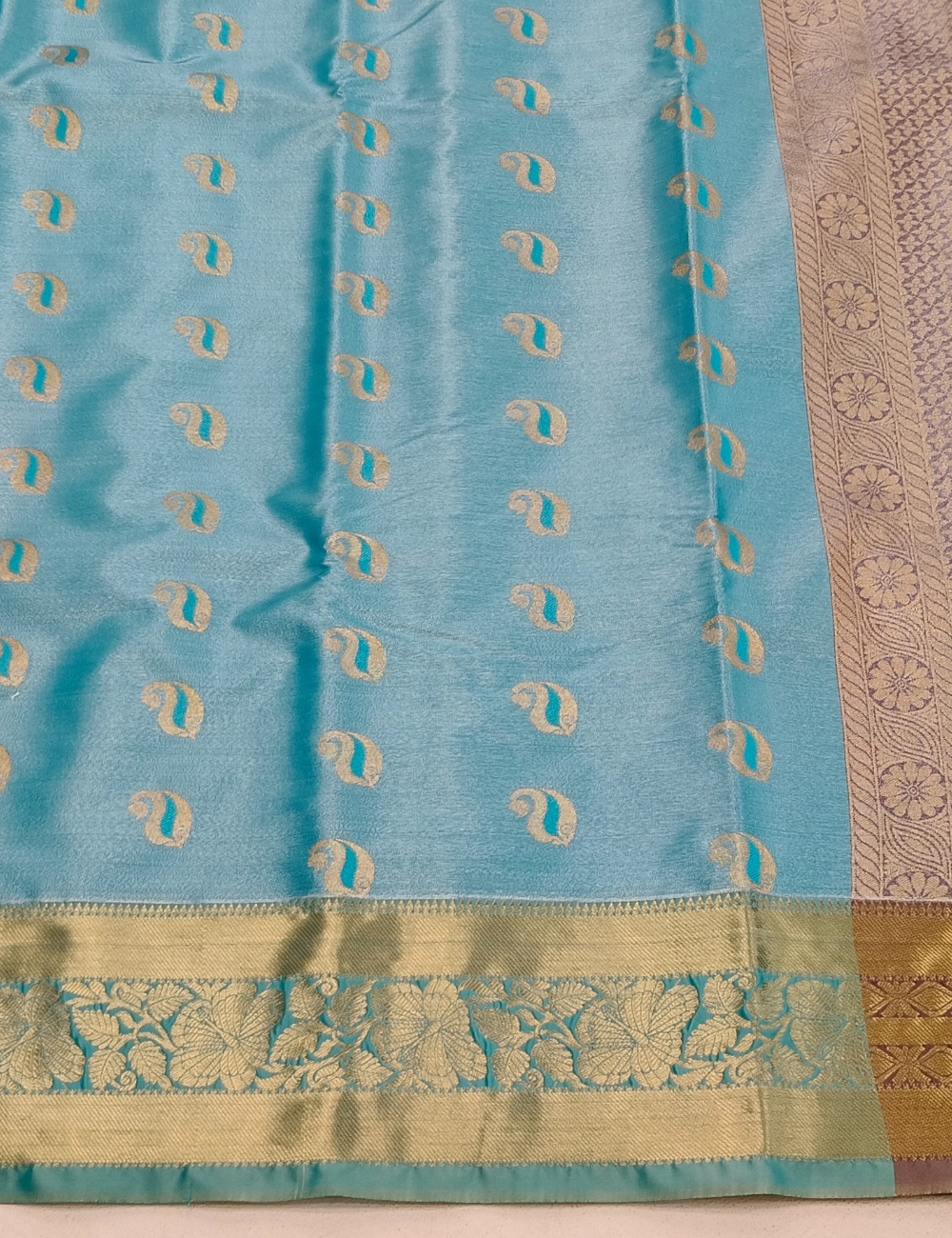 Mango Motifs Water Blue Dual Tone Tissue Saree