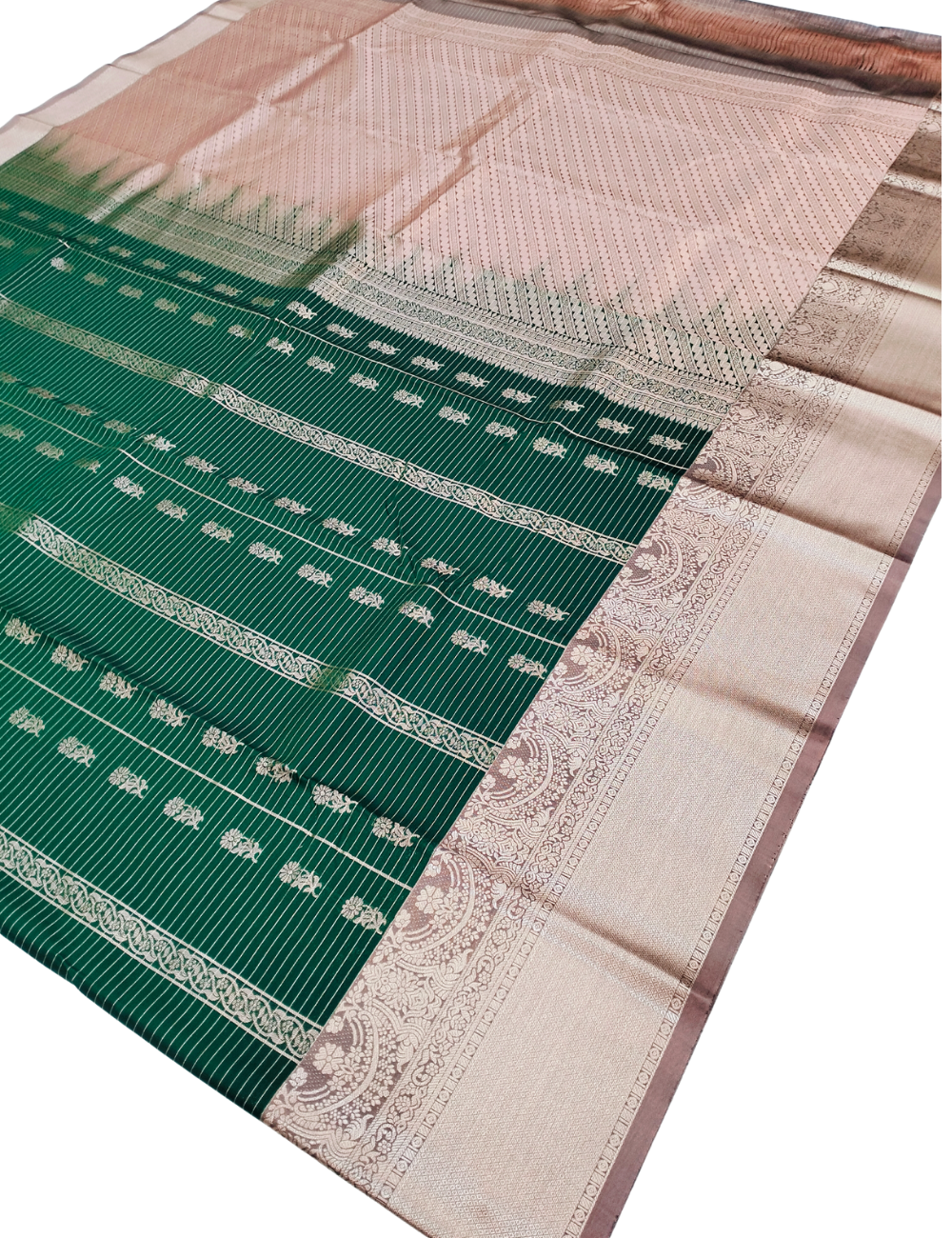 Fine Vertical Strip With  Greenish Cyan Premium Soft Silk Saree