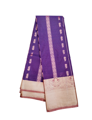 Fine Vertical Strip With Dark Lavender Premium Soft Silk Saree