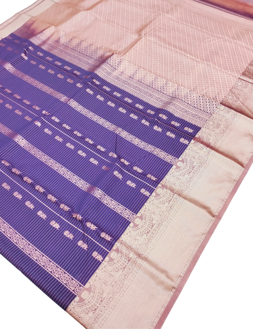 Fine Vertical Strip With Dark Lavender Premium Soft Silk Saree