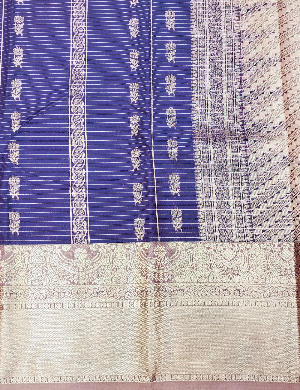 Fine Vertical Strip With Dark Lavender Premium Soft Silk Saree