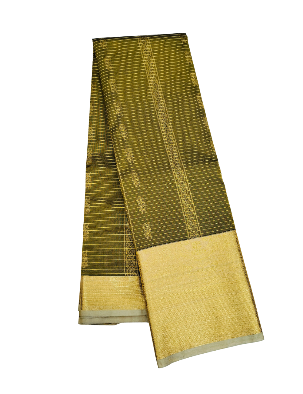 Fine Vertical Strip With  Greenish Yellow Premium Soft Silk Saree