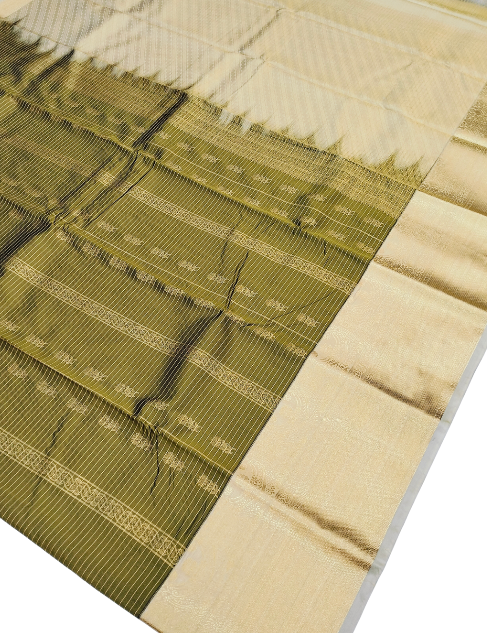 Fine Vertical Strip With  Greenish Yellow Premium Soft Silk Saree