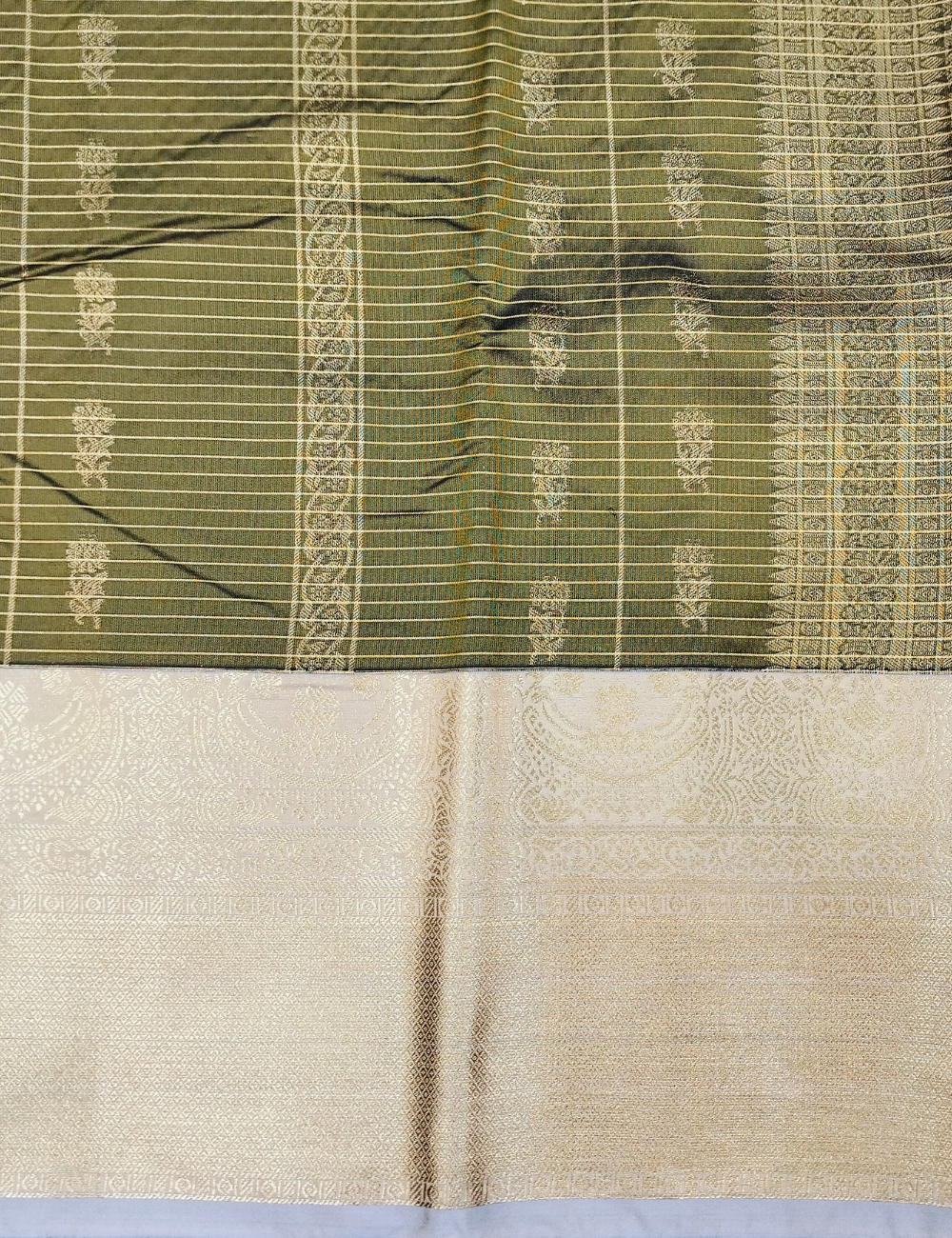 Fine Vertical Strip With  Greenish Yellow Premium Soft Silk Saree