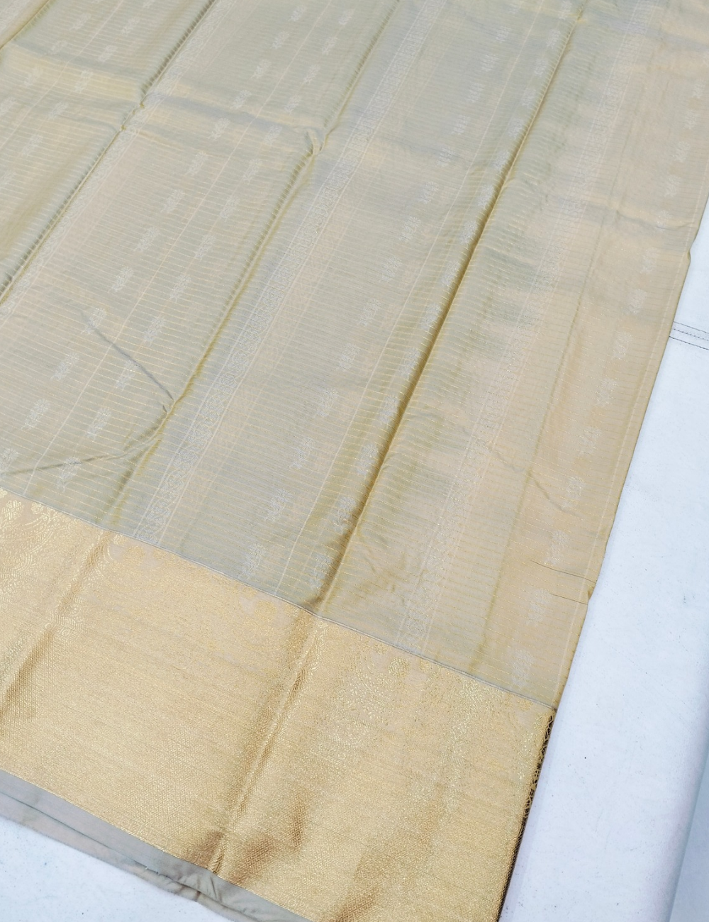 Fine Vertical Strip With  Greenish Yellow Premium Soft Silk Saree