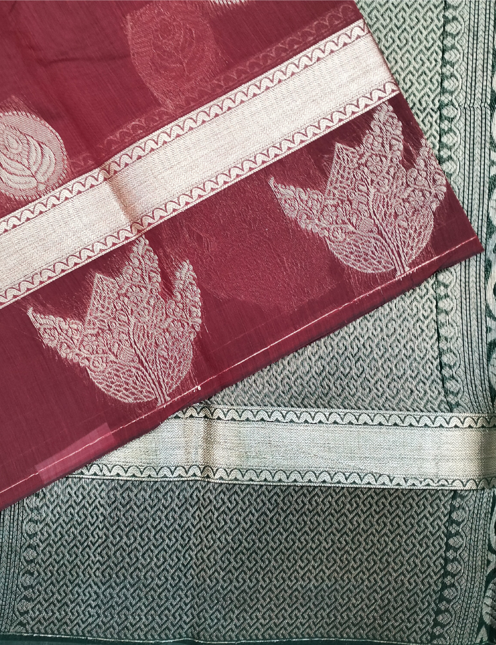 Maroon with circular motifs bamboo Zari cotton