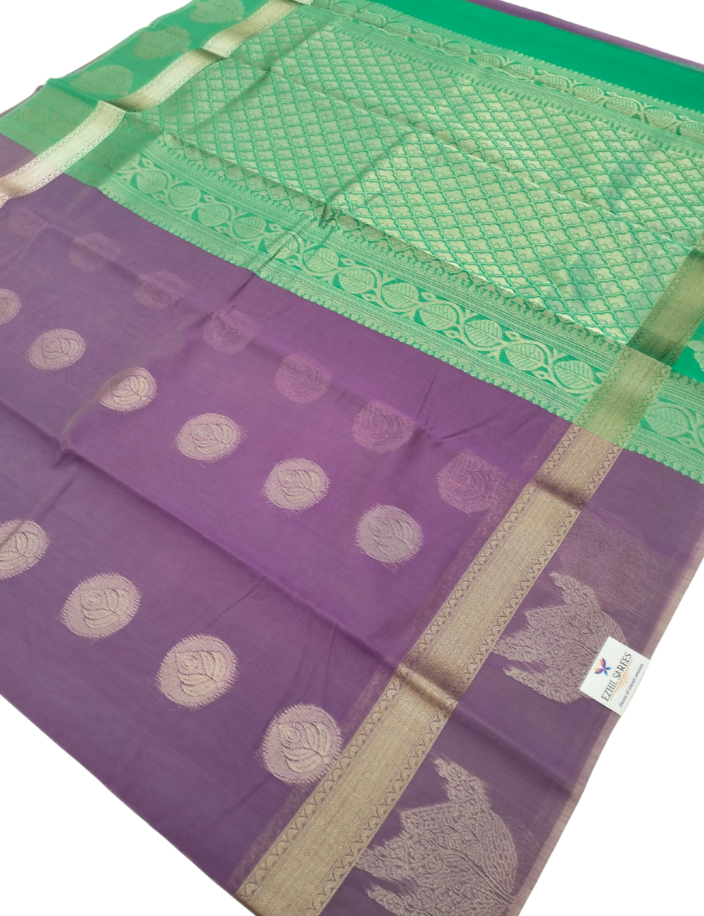 Dusky purple with circular Motifs bamboo Zari cotton