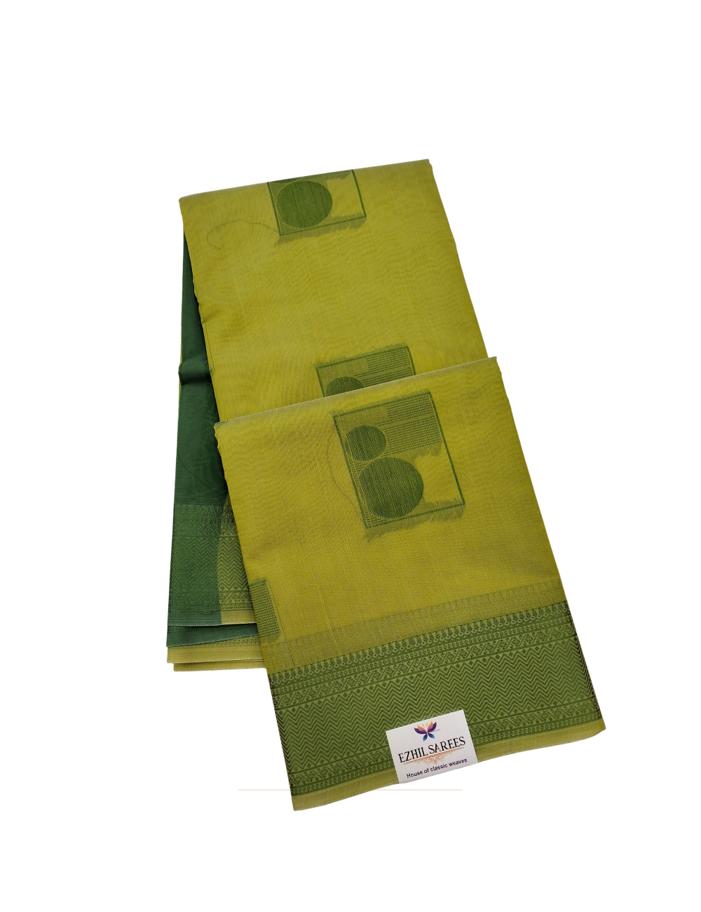 Greenish yellow with geometric woven motifs bamboo cotton