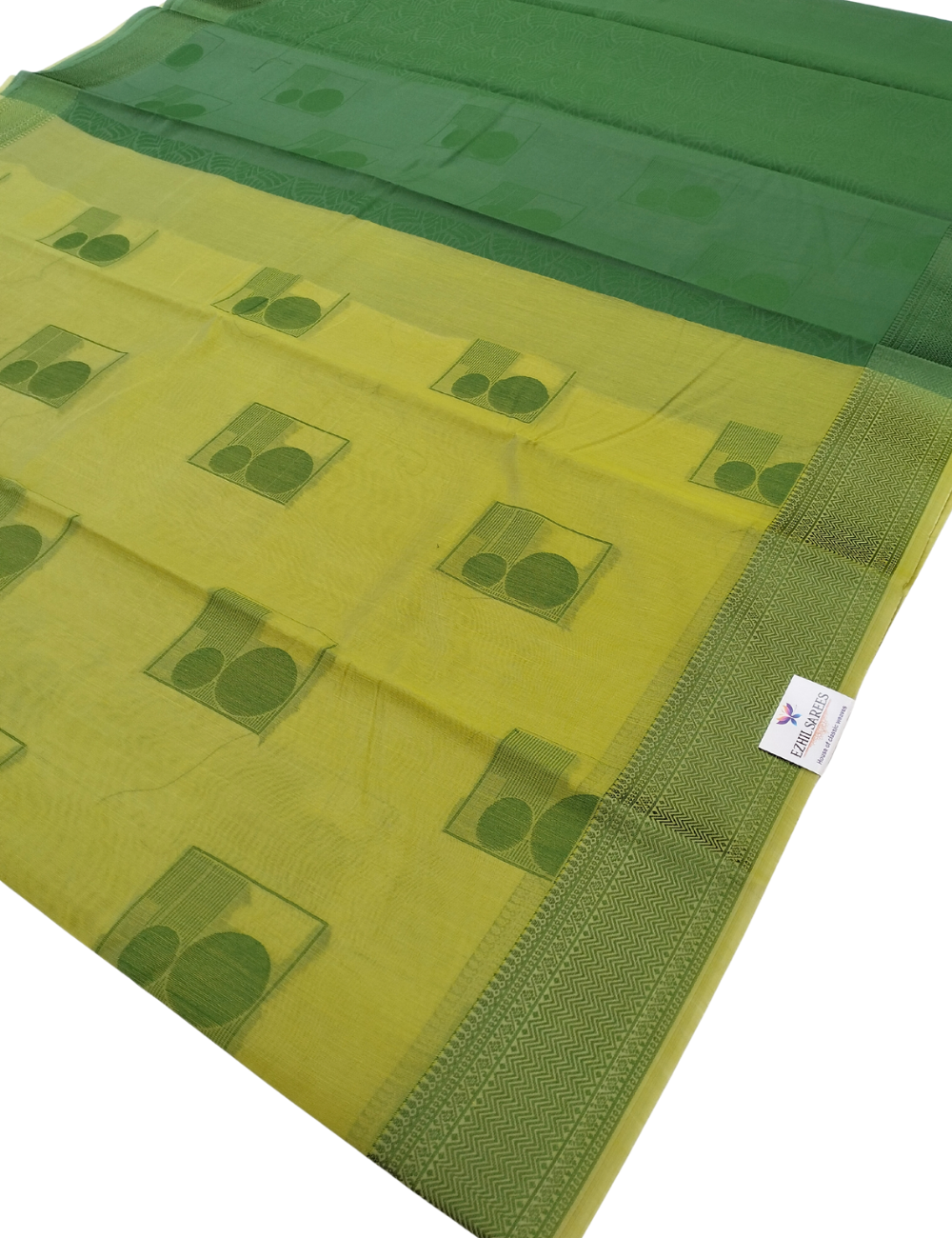 Greenish yellow with geometric woven motifs bamboo cotton
