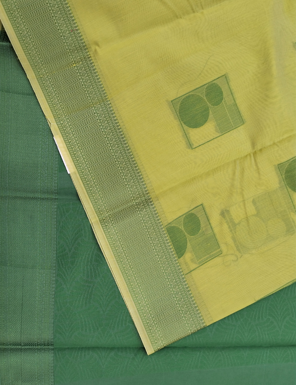 Greenish yellow with geometric woven motifs bamboo cotton