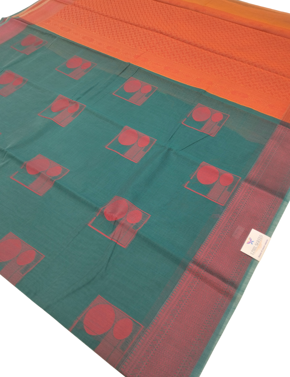 Teal (blue-green)colour with geometric woven motifs bamboo cotton