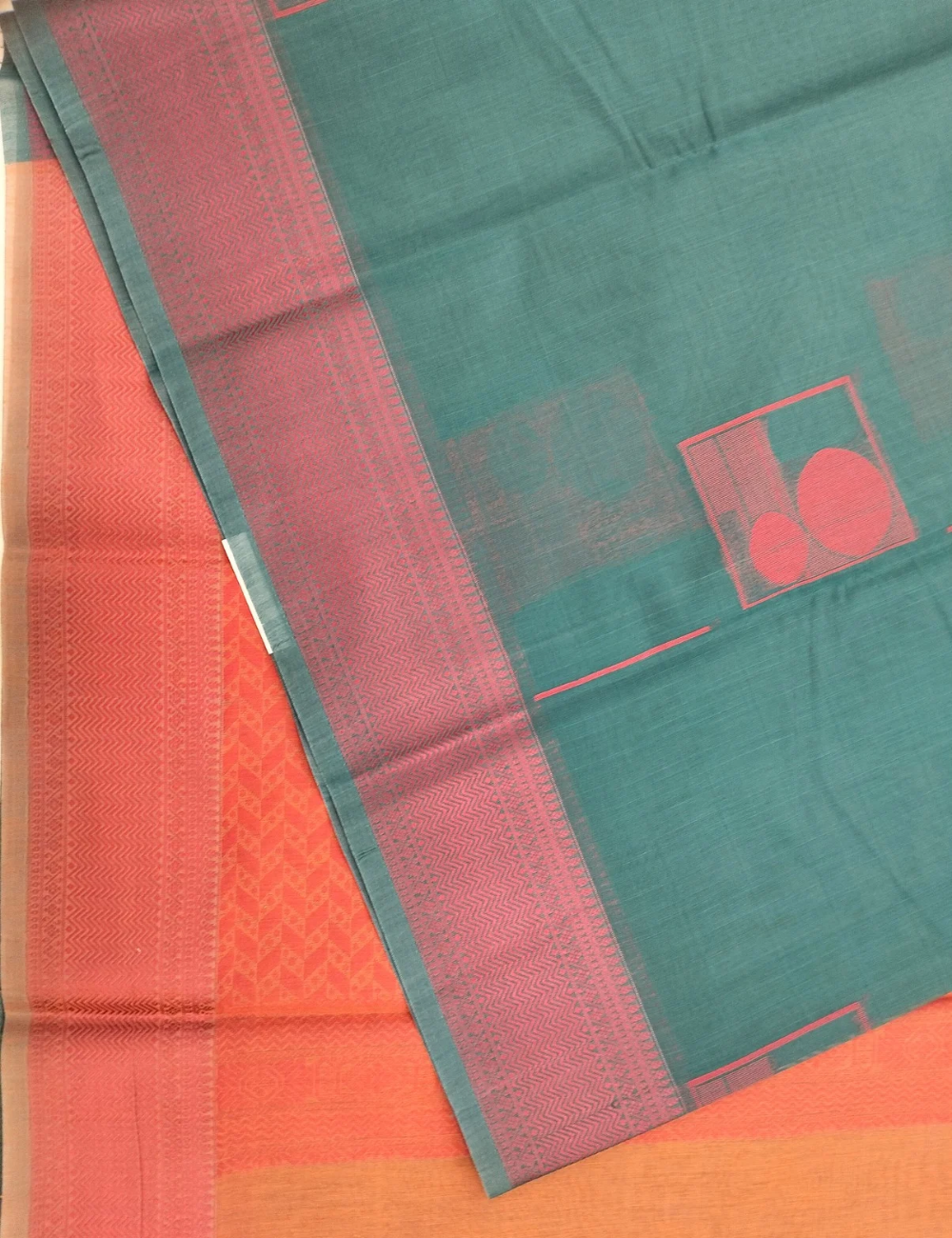 Teal (blue-green)colour with geometric woven motifs bamboo cotton