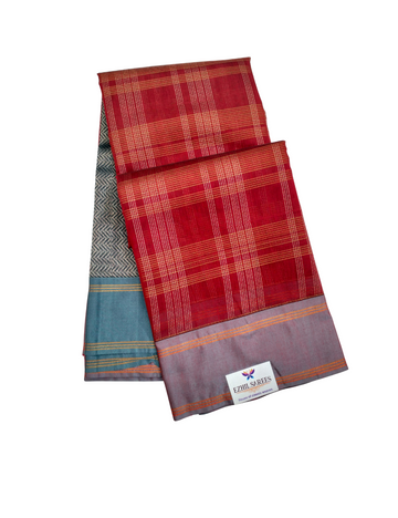 Burgundy Red with fine striped checks bamboo cotton